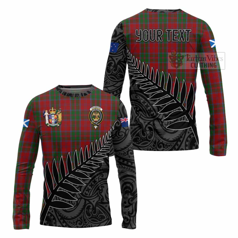 Tartan Vibes Clothing Drummond Crest Tartan Long Sleeve T-Shirt with New Zealand Silver Fern Half Style