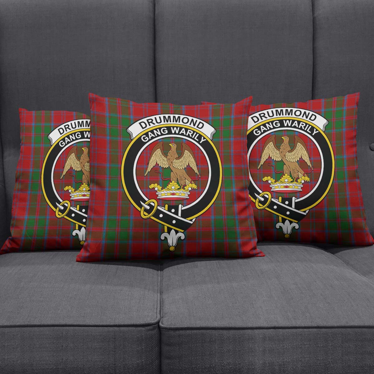 Drummond Tartan Pillow Cover with Family Crest Square Pillow Cover - Tartanvibesclothing