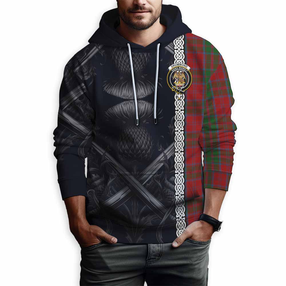 Tartan Vibes Clothing Drummond Tartan Hoodie with Family Crest Cross Sword Thistle Celtic Vibes