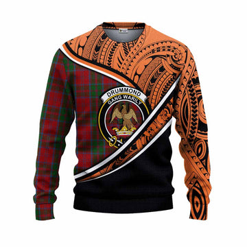 Drummond Crest Tartan Knitted Sweater with Polynesian Vibes Style - Orange Version