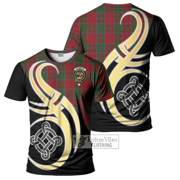 Drummond Tartan T-Shirt with Family Crest and Celtic Symbol Style