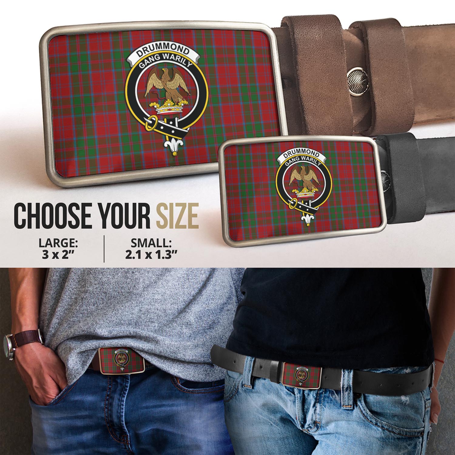 Drummond Tartan Belt Buckles with Family Crest - Tartan Vibes Clothing