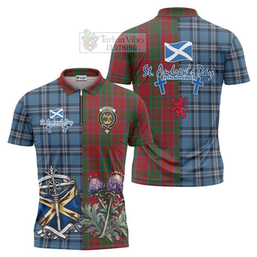 Drummond Tartan Zipper Polo Shirt Happy St. Andrew's Day Half Tartan Style