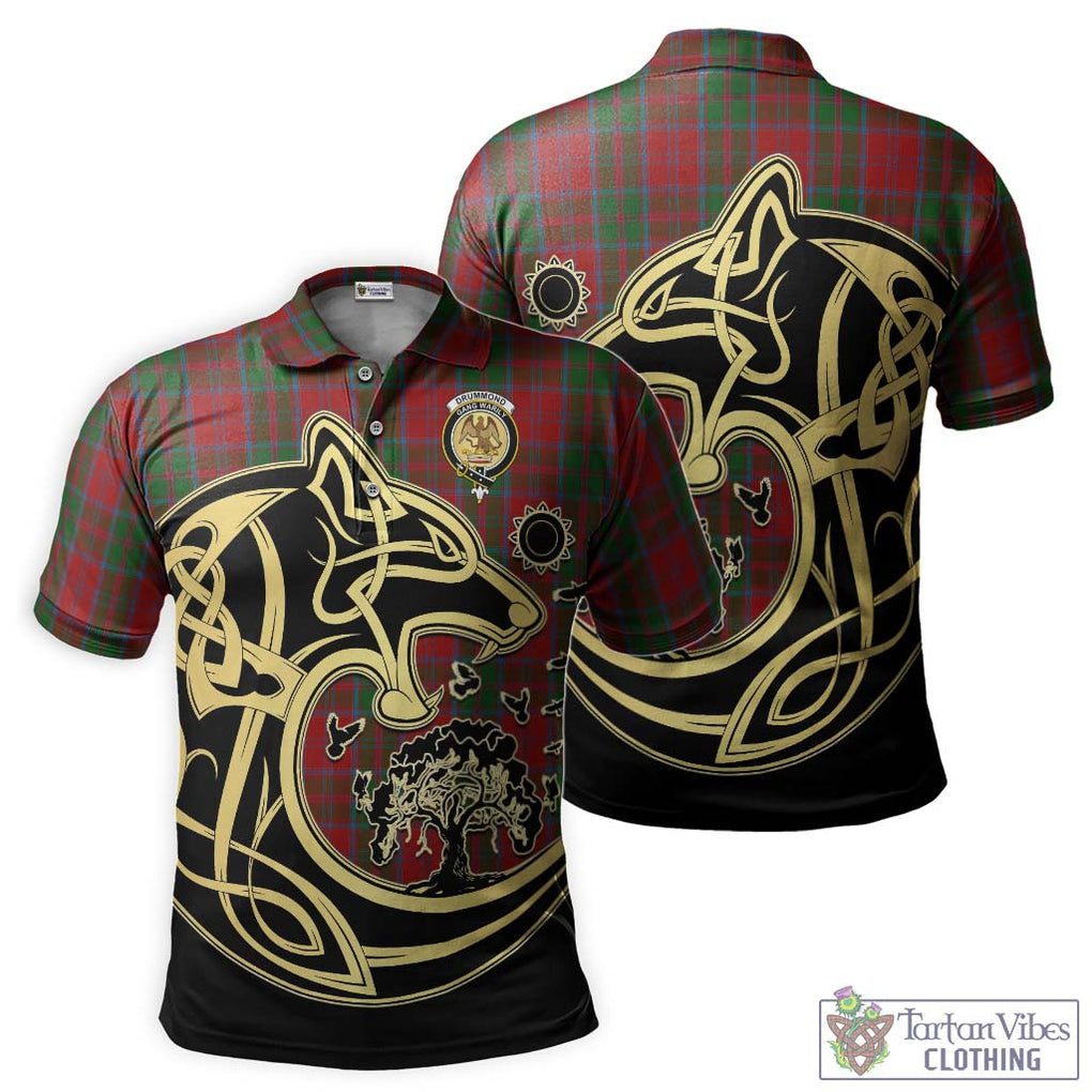 Drummond Tartan Polo Shirt with Family Crest Celtic Wolf Style Kid - Tartanvibesclothing Shop