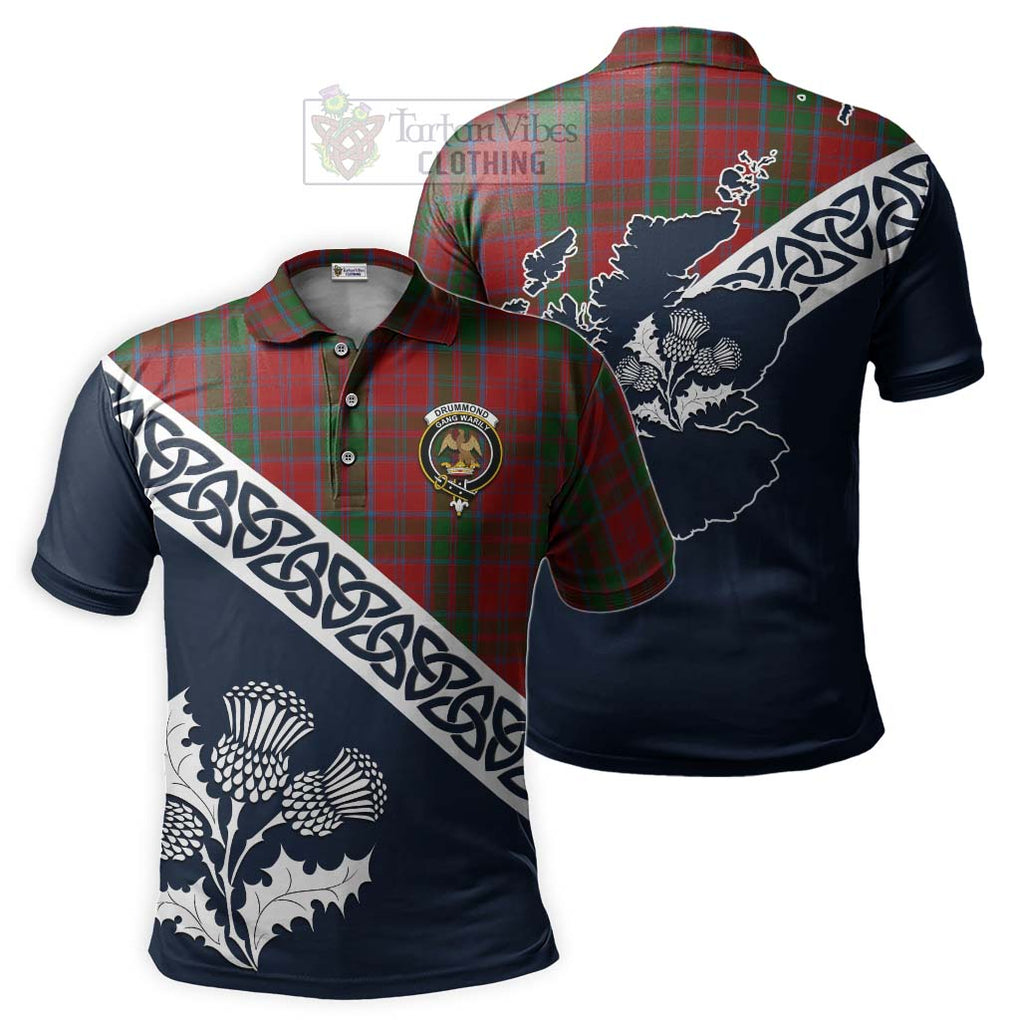 Drummond Tartan Polo Shirt Featuring Thistle and Scotland Map