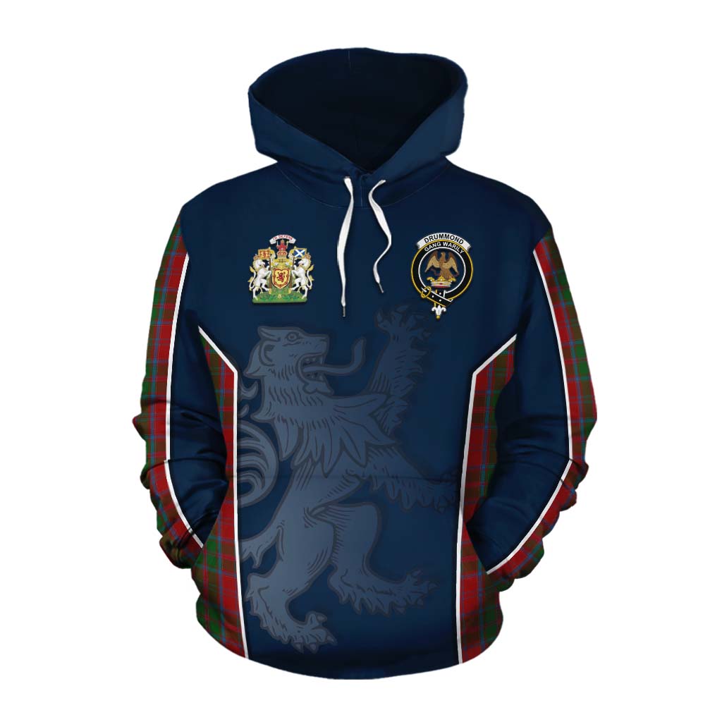 Tartan Vibes Clothing Drummond Tartan Cotton Hoodie with Family Crest and Lion Rampant Vibes Sport Style