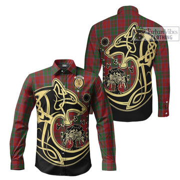 Drummond Tartan Long Sleeve Button Shirt with Family Crest Celtic Wolf Style