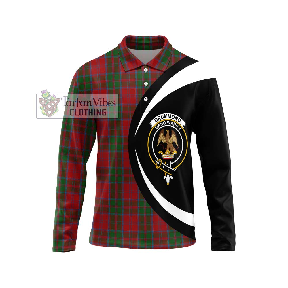 Drummond Tartan Long Sleeve Polo Shirt with Family Crest Circle Style Unisex - Tartan Vibes Clothing