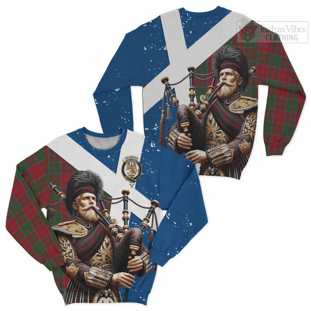 Tartan Vibes Clothing Drummond Tartan Sweatshirt with Family Crest Scottish Bagpiper Vibes