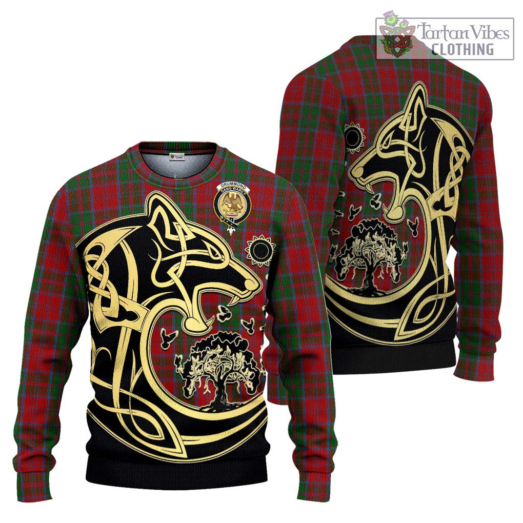 Drummond Tartan Knitted Sweater with Family Crest Celtic Wolf Style Unisex - Tartan Vibes Clothing