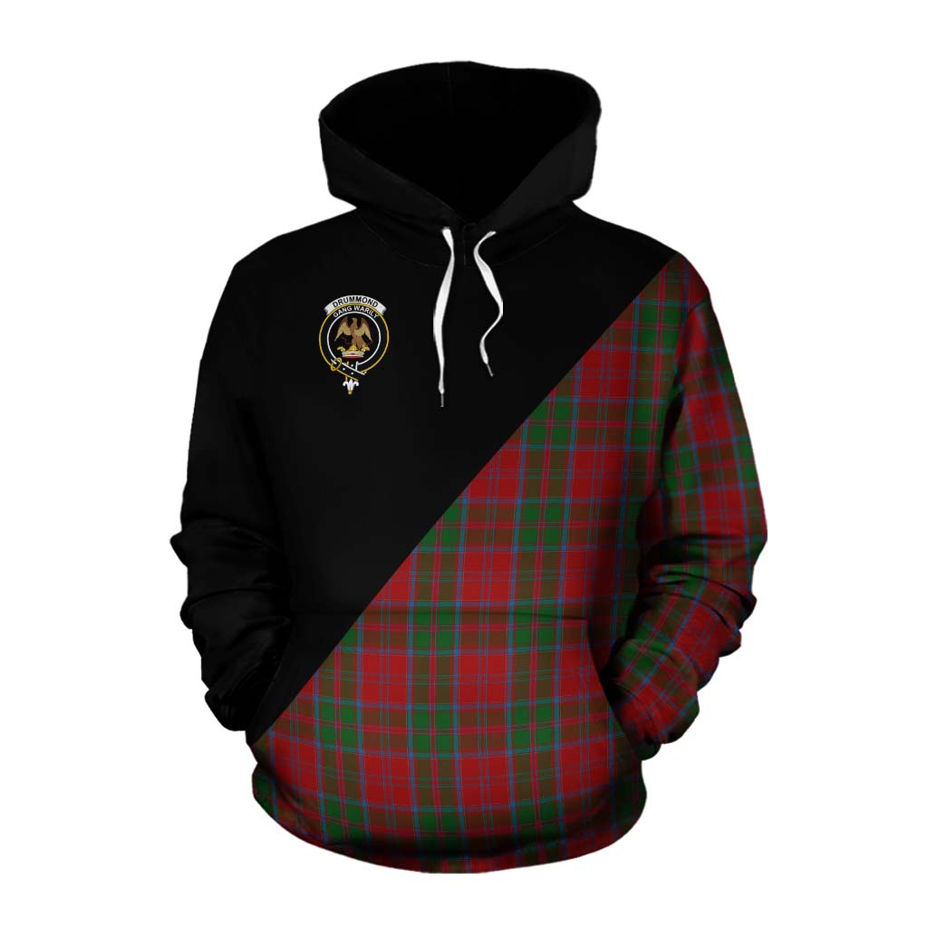 Tartan Vibes Clothing Drummond Tartan Cotton Hoodie with Family Crest and Military Logo Style