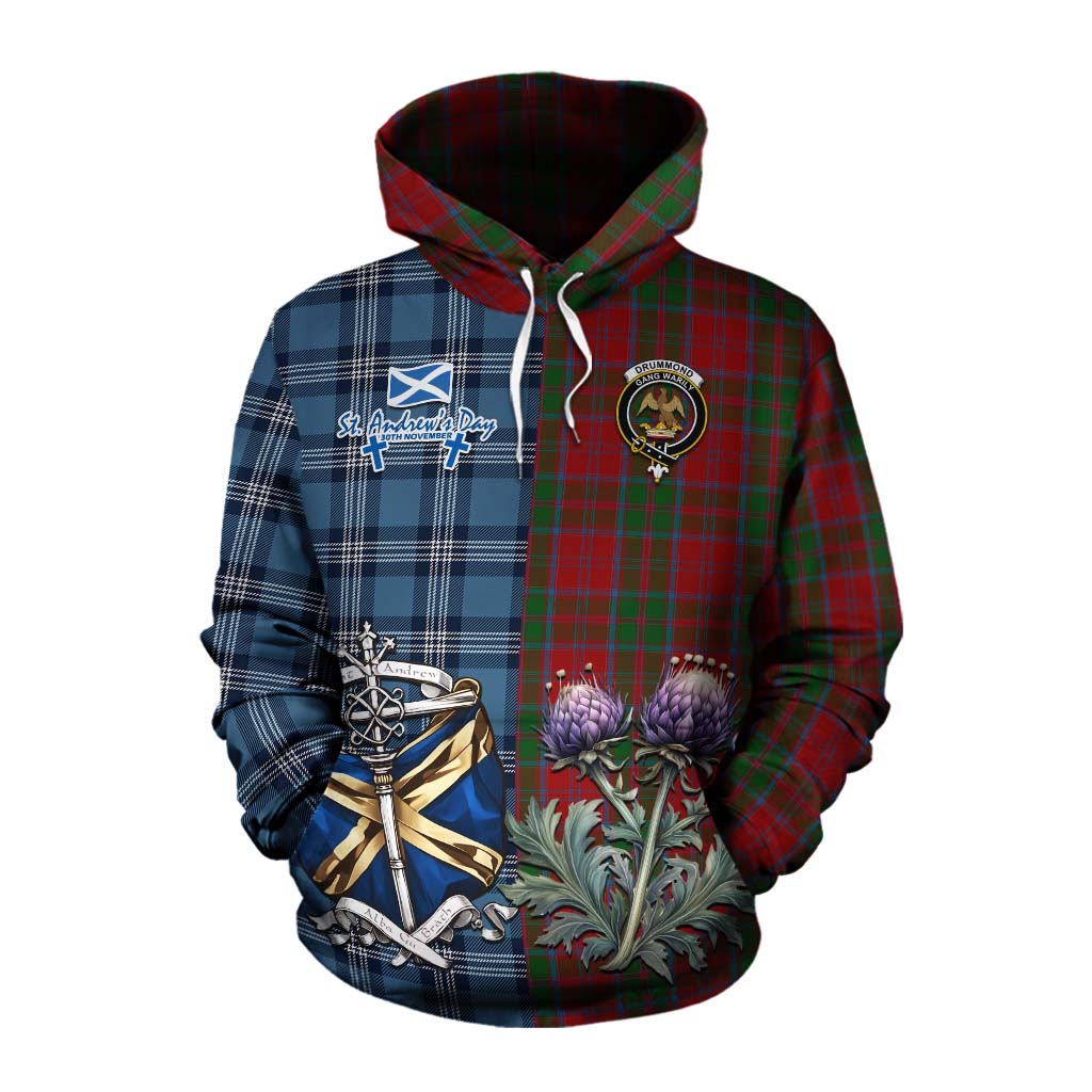 Tartan Vibes Clothing Drummond Tartan Cotton Hoodie Happy St. Andrew's Day Half Tartan Style