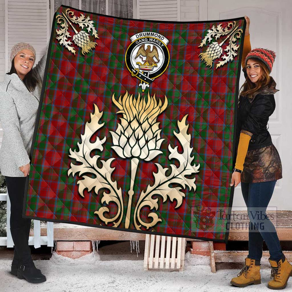 Tartan Vibes Clothing Drummond Tartan Quilt with Family Crest and Golden Thistle Style