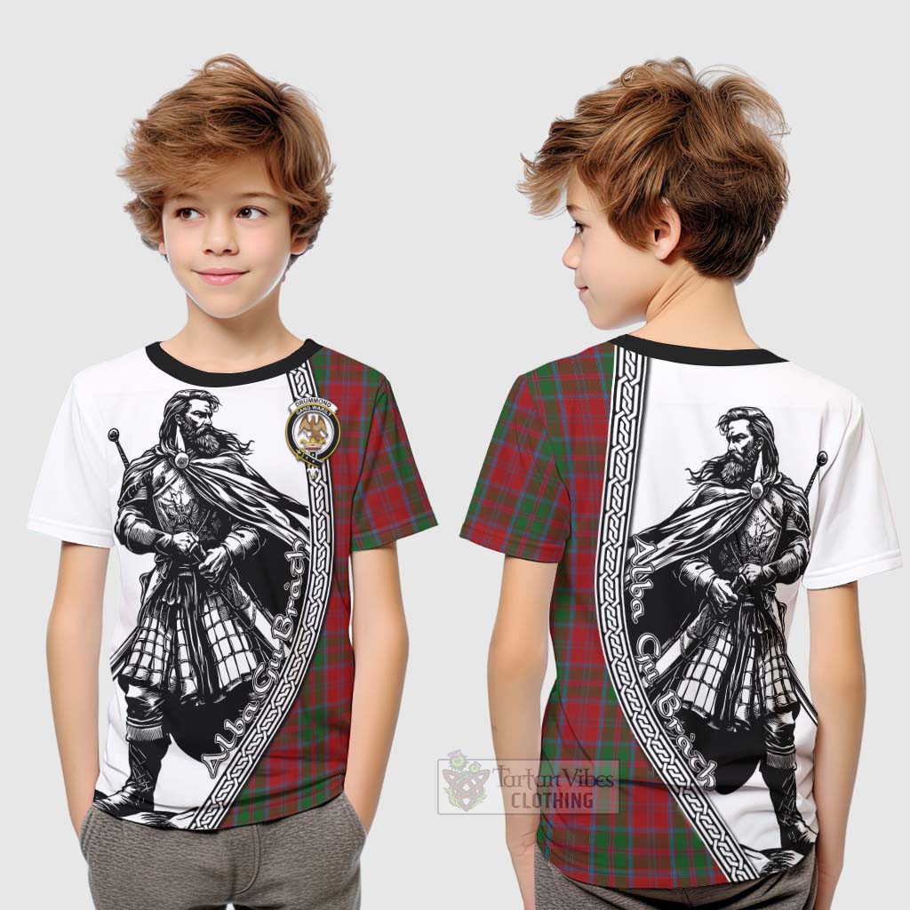 Tartan Vibes Clothing Drummond Tartan Clan Crest Kid T-Shirt with Highlander Warrior Celtic Style