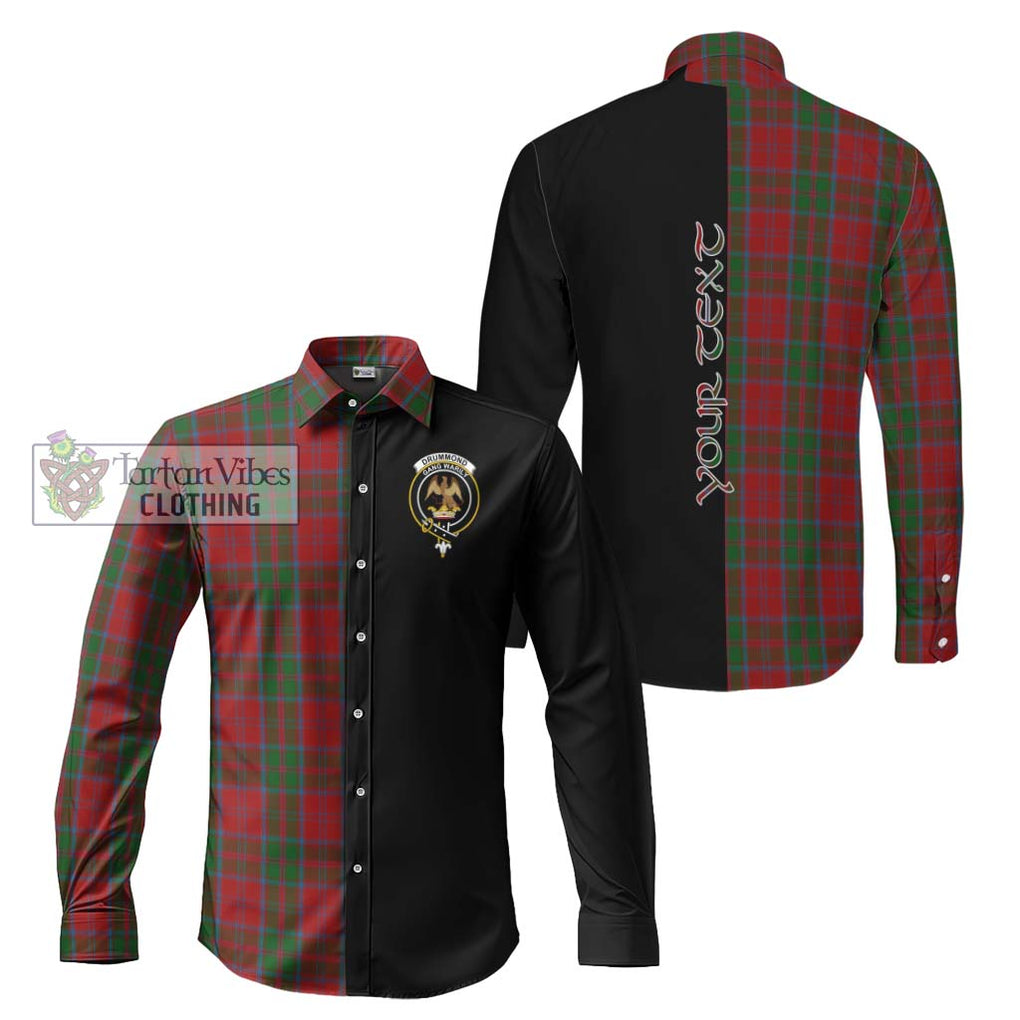 Drummond Tartan Long Sleeve Button Shirt with Family Crest and Half Of Me Style Men's Shirt S - Tartanvibesclothing Shop