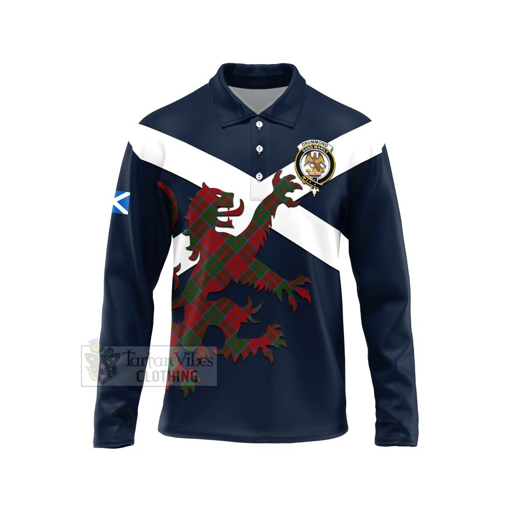 Tartan Vibes Clothing Drummond Tartan Lion Rampant Long Sleeve Polo Shirt – Proudly Display Your Heritage with Alba Gu Brath and Clan Name