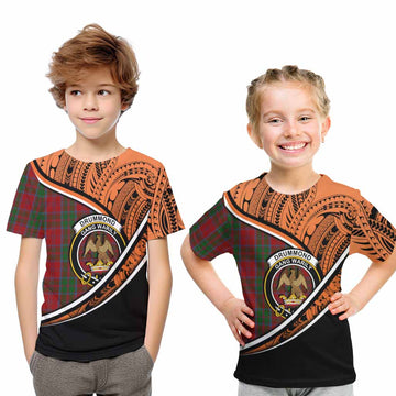 Drummond Crest Tartan Kid T-Shirt with Polynesian Vibes Style - Orange Version