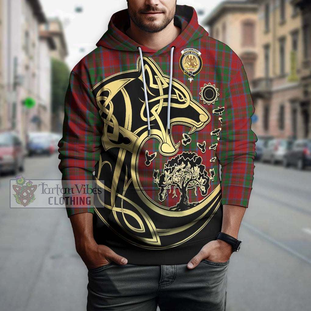 Drummond Tartan Hoodie with Family Crest Celtic Wolf Style Zip Hoodie - Tartan Vibes Clothing