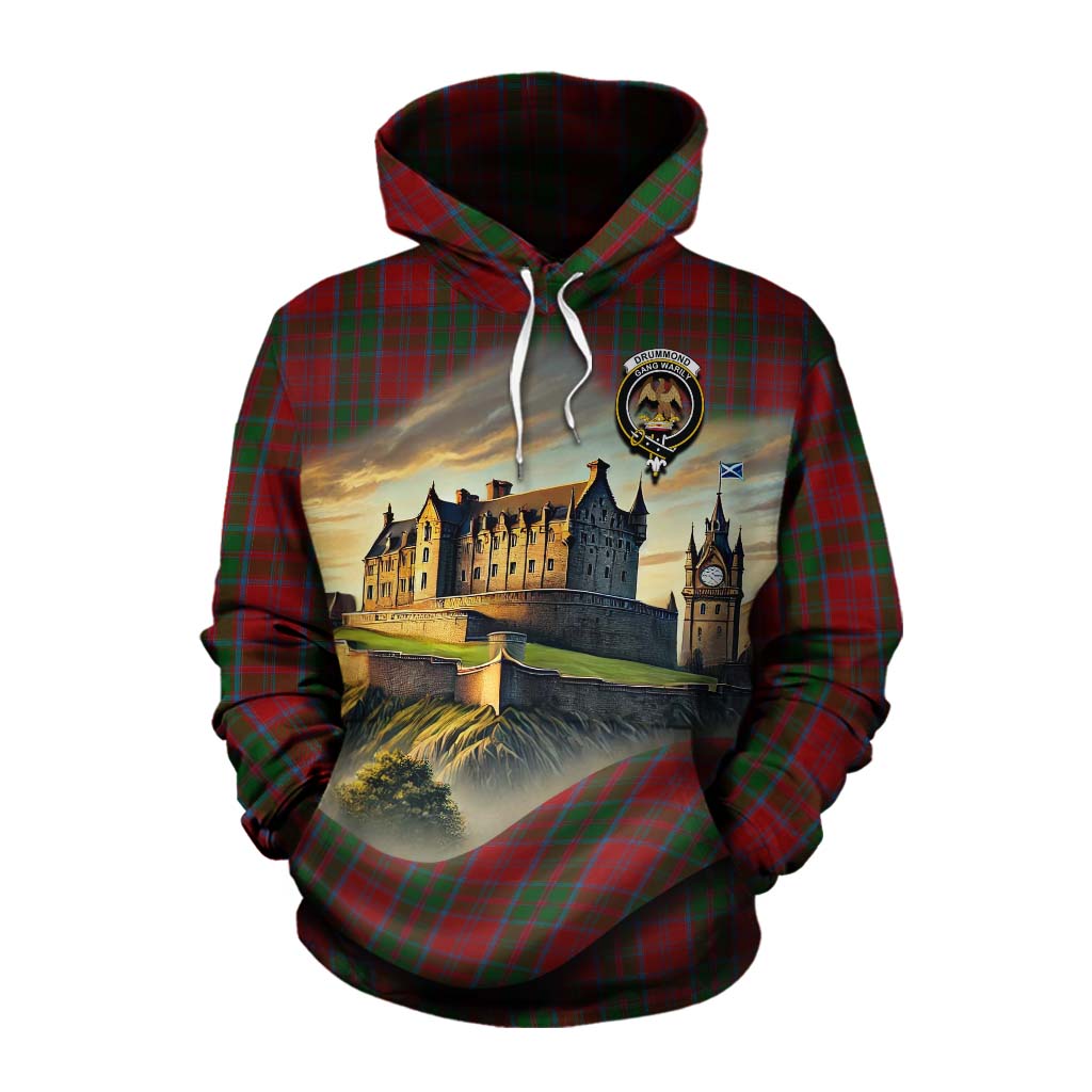 Drummond Tartan Family Crest Cotton Hoodie with Scottish Ancient Castle Style Pullover Hoodie XS - Tartan Vibes Clothing