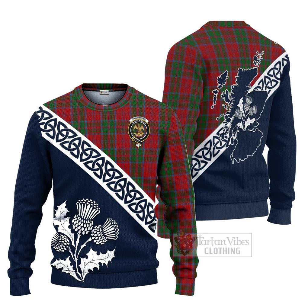 Tartan Vibes Clothing Drummond Tartan Knitted Sweater Featuring Thistle and Scotland Map