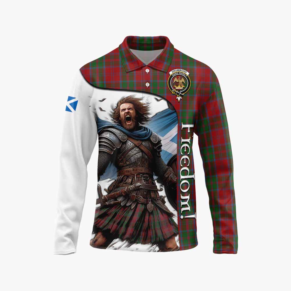 Tartan Vibes Clothing Drummond Crest Tartan Long Sleeve Polo Shirt Inspired by the Freedom of Scottish Warrior