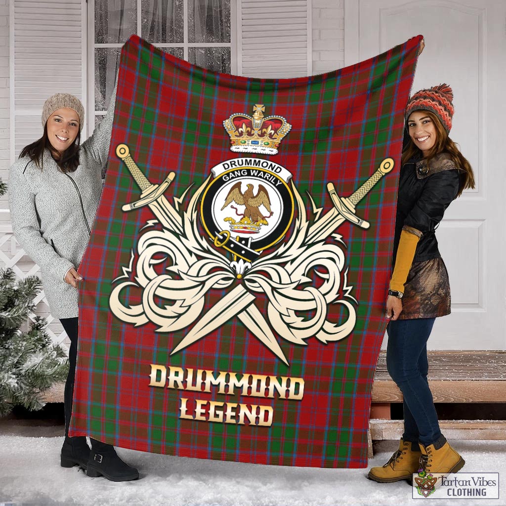 Tartan Vibes Clothing Drummond Tartan Blanket with Clan Crest and the Golden Sword of Courageous Legacy