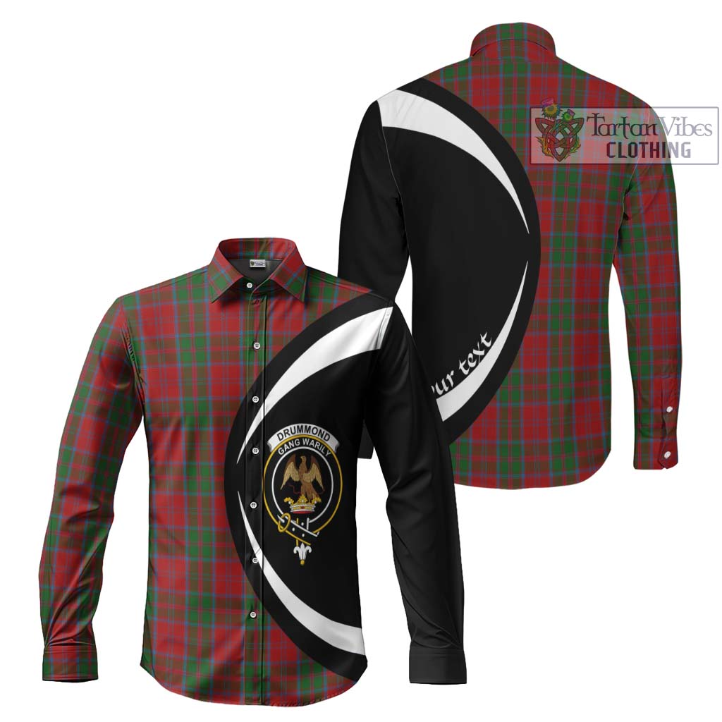 Drummond Tartan Long Sleeve Button Up with Family Crest Circle Style Men's Shirt S - Tartan Vibes Clothing