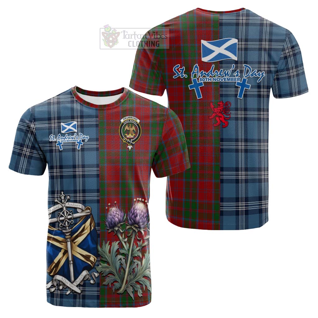 Tartan Vibes Clothing Drummond Tartan Cotton T-shirt Happy St. Andrew's Day Half Tartan Style