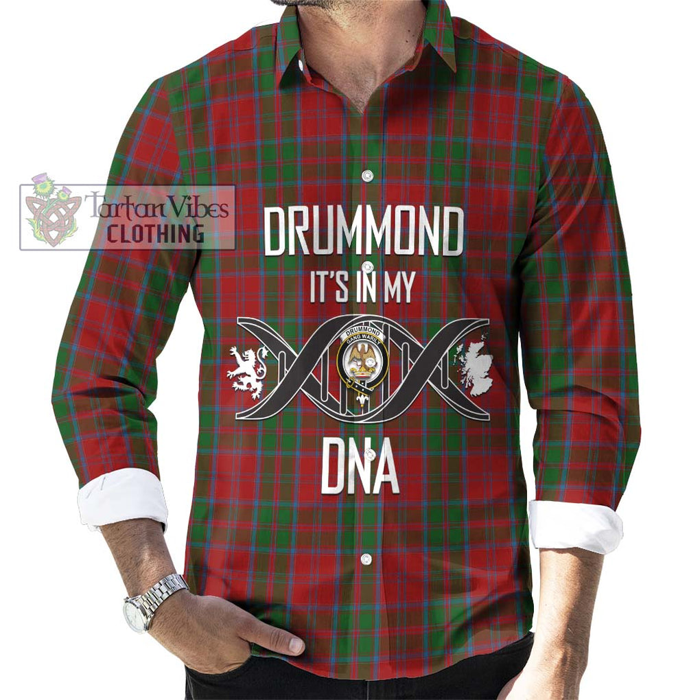 Drummond Tartan Long Sleeve Button Shirt with Family Crest DNA In Me Style Men's Shirt S - Tartanvibesclothing Shop