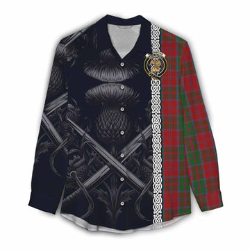 Drummond Tartan Women's Casual Shirt with Family Crest Cross Sword Thistle Celtic Vibes