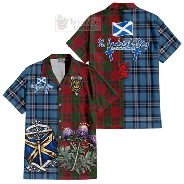 Drummond Tartan Short Sleeve Button Shirt Happy St. Andrew's Day Half Tartan Style