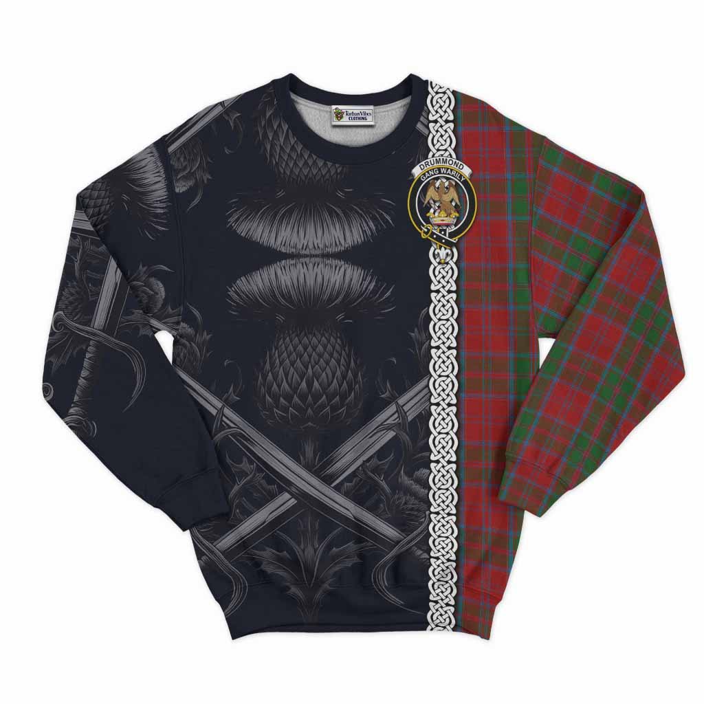 Tartan Vibes Clothing Drummond Tartan Sweatshirt with Family Crest Cross Sword Thistle Celtic Vibes