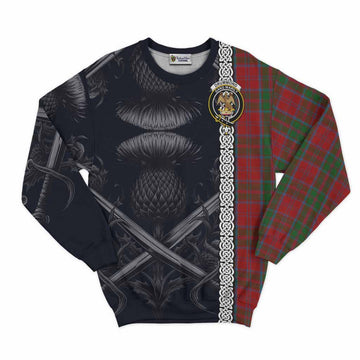 Drummond Tartan Sweatshirt with Family Crest Cross Sword Thistle Celtic Vibes