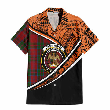 Drummond Crest Tartan Short Sleeve Button Shirt with Polynesian Vibes Style - Orange Version