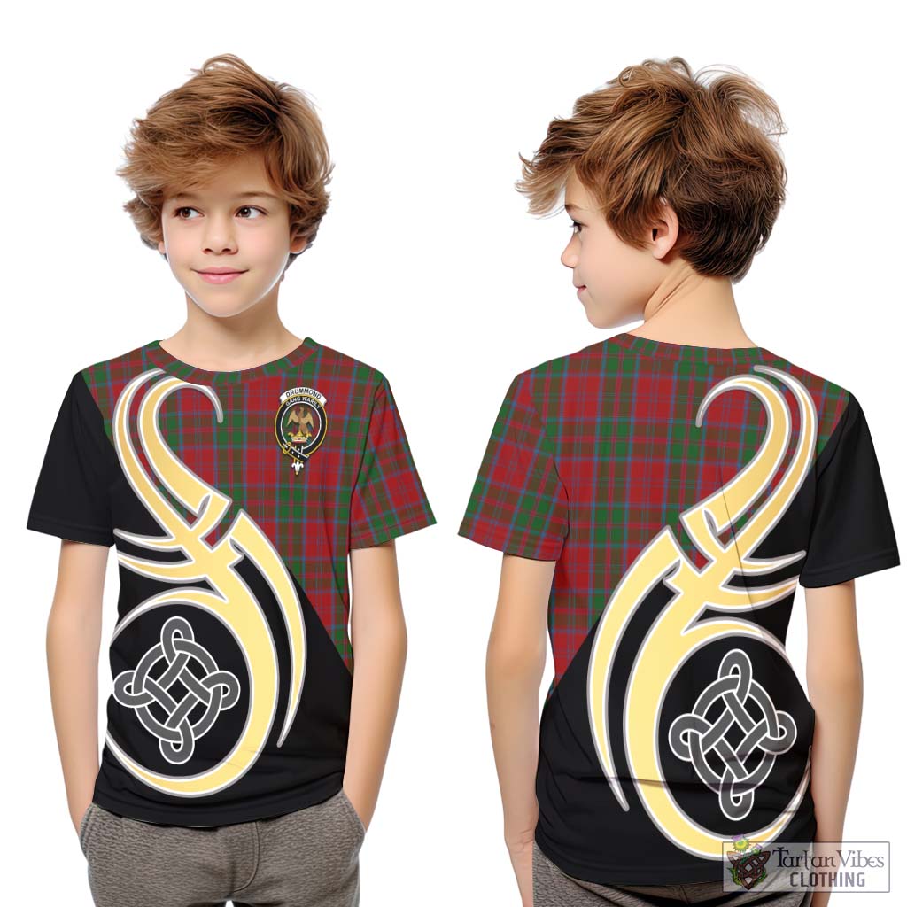 Drummond Tartan Kid T-Shirt with Family Crest and Celtic Symbol Style Youth XL Size14 - Tartan Vibes Clothing