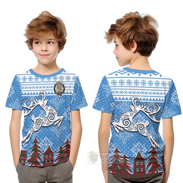 Drummond Clan Christmas Kid T-Shirt Celtic Reindeer Style