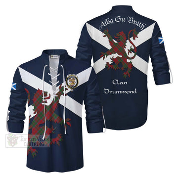 Drummond Tartan Lion Rampant Ghillie Kilt Shirt Proudly Display Your Heritage with Alba Gu Brath and Clan Name Men - Tartan Vibes Clothing