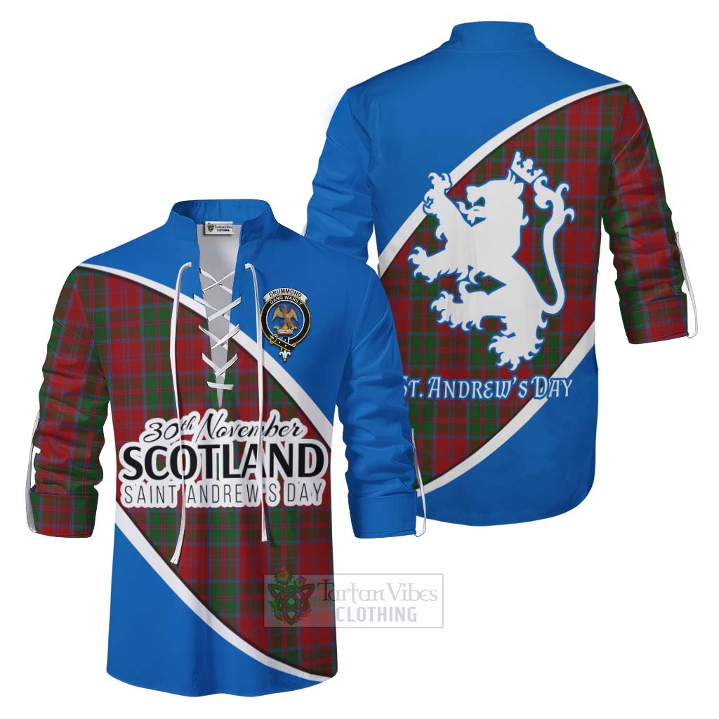 Tartan Vibes Clothing Drummond Family Crest Tartan Ghillie Kilt Shirt Celebrate Saint Andrew's Day in Style