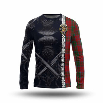 Drummond Tartan Long Sleeve T-Shirt with Family Crest Cross Sword Thistle Celtic Vibes