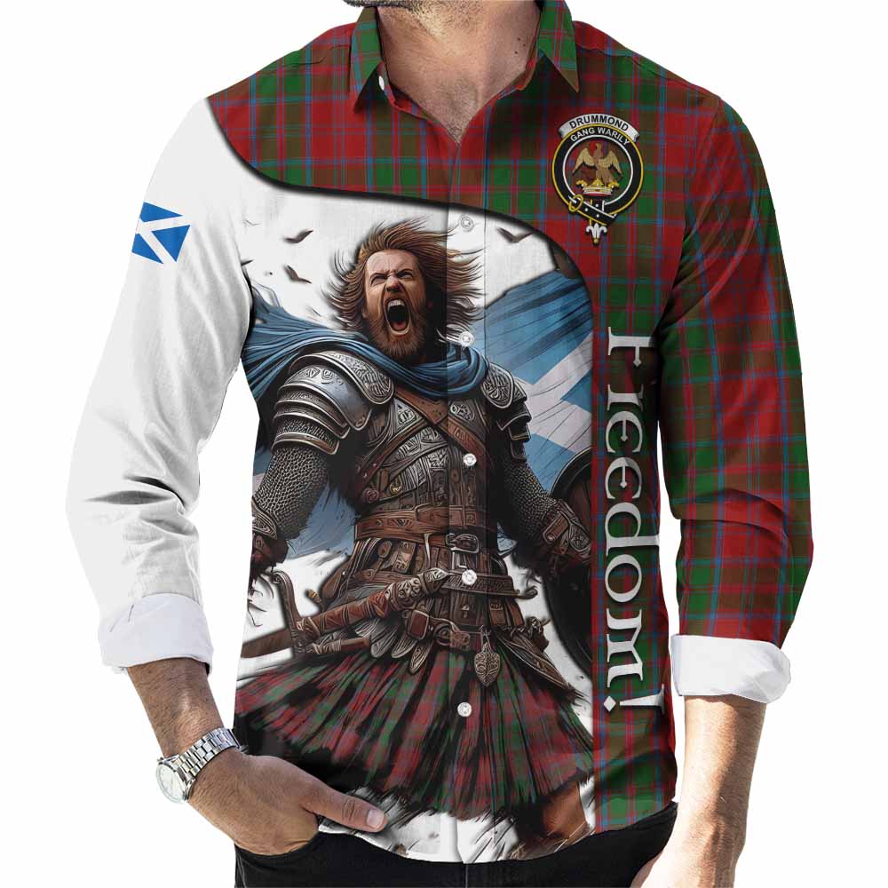 Tartan Vibes Clothing Drummond Crest Tartan Long Sleeve Button Shirt Inspired by the Freedom of Scottish Warrior