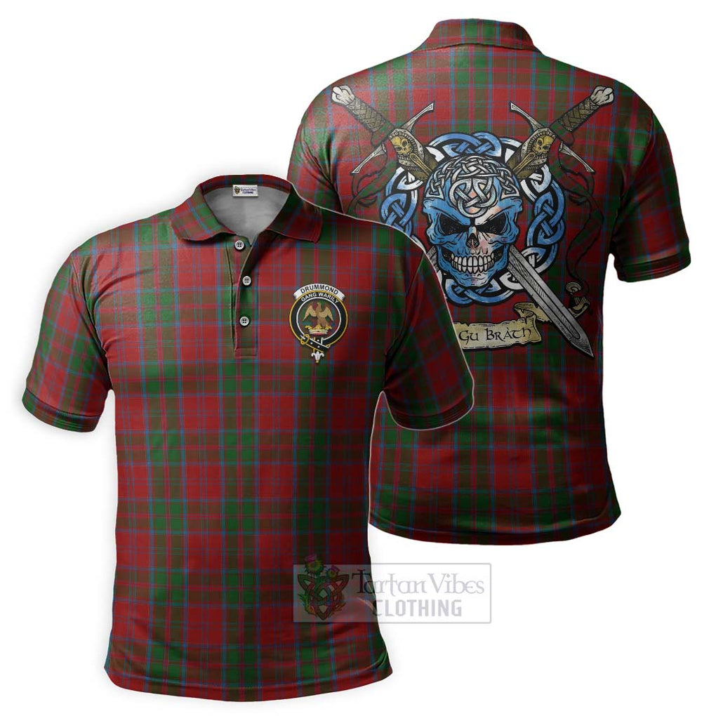 Tartan Vibes Clothing Drummond Tartan Polo Shirt with Family Crest Celtic Skull Style