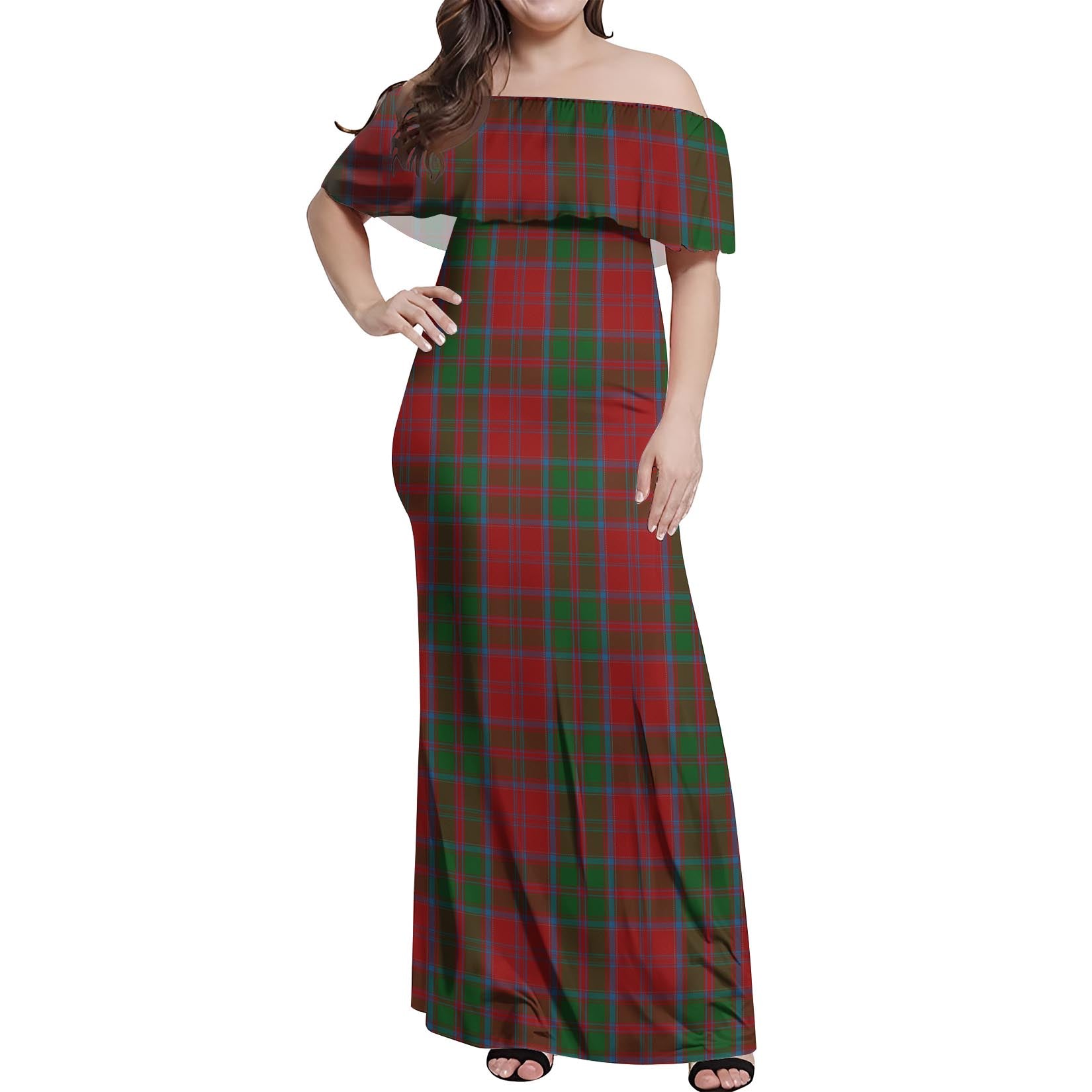 Drummond Tartan Off Shoulder Long Dress Women's Dress - Tartanvibesclothing