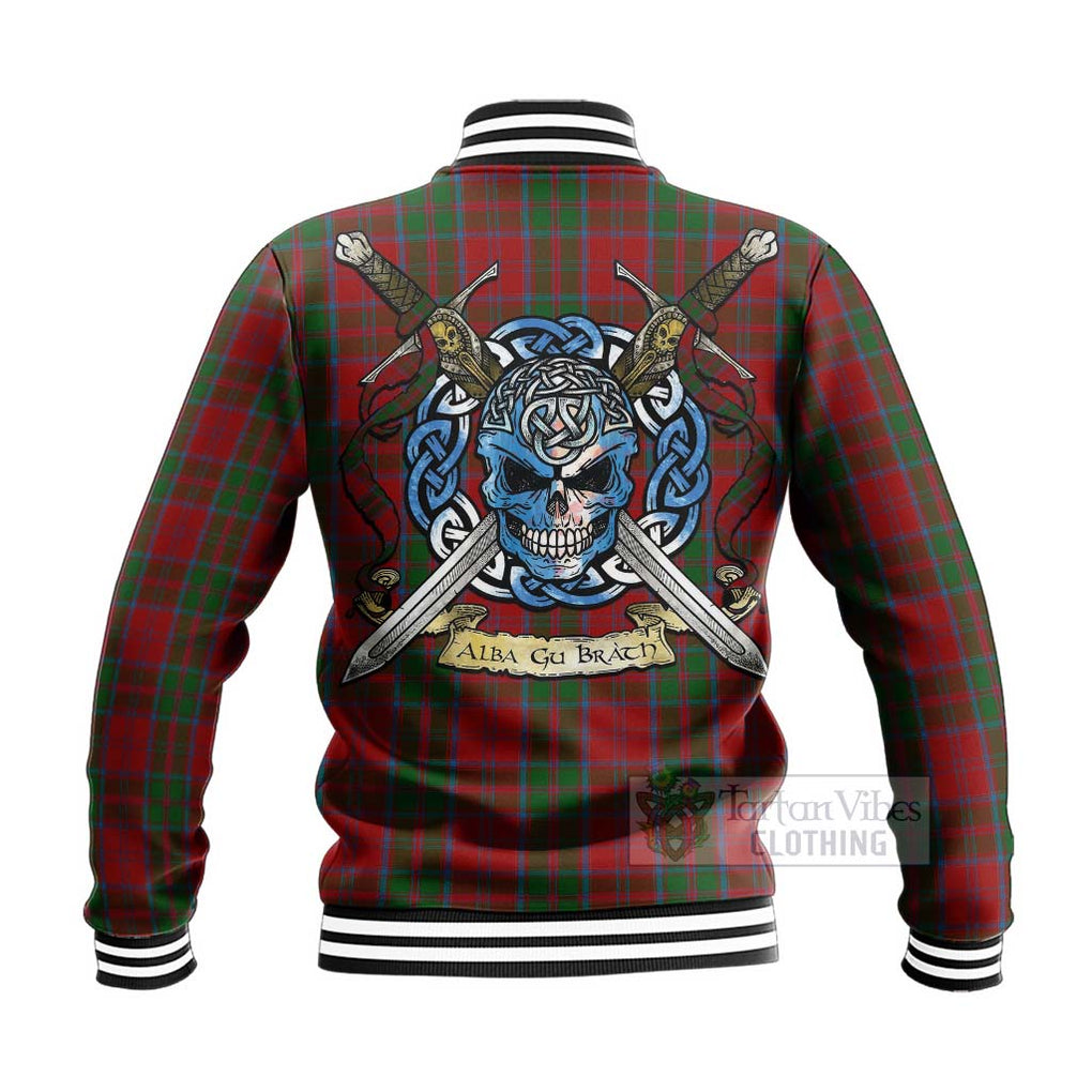 Tartan Vibes Clothing Drummond Tartan Baseball Jacket with Family Crest Celtic Skull Style