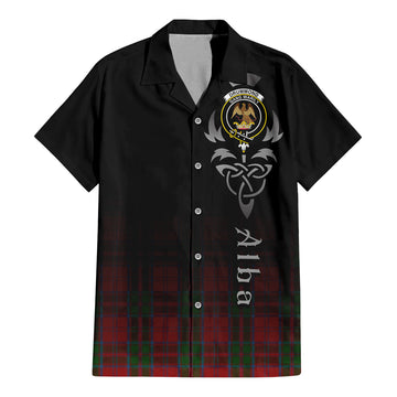 Drummond Tartan Short Sleeve Button Up Shirt Featuring Alba Gu Brath Family Crest Celtic Inspired