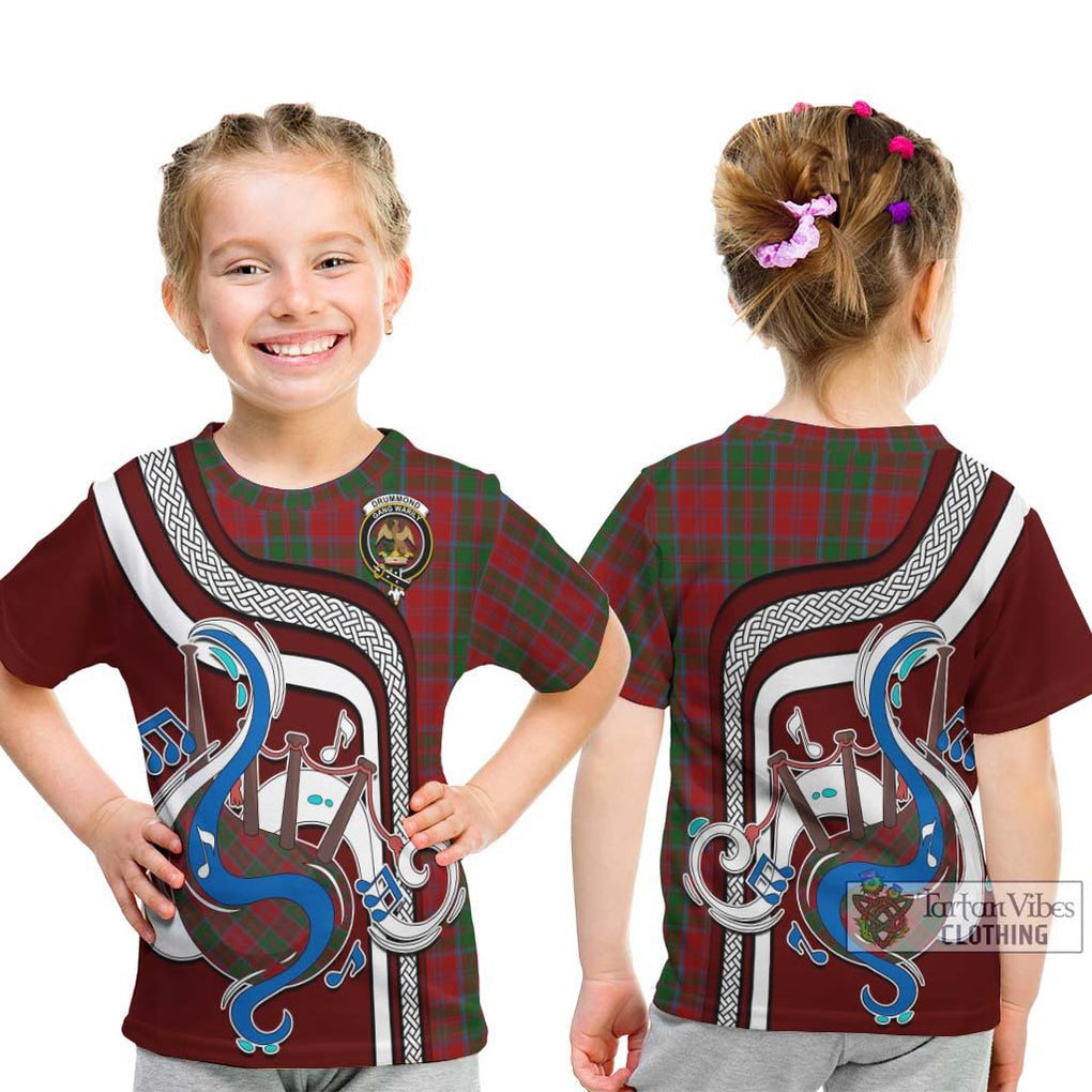 Tartan Vibes Clothing Drummond Tartan Kid T-Shirt with Epic Bagpipe Style