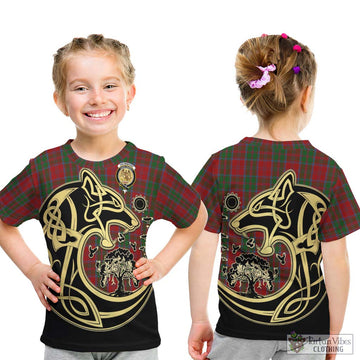 Drummond Tartan Kid T-Shirt with Family Crest Celtic Wolf Style