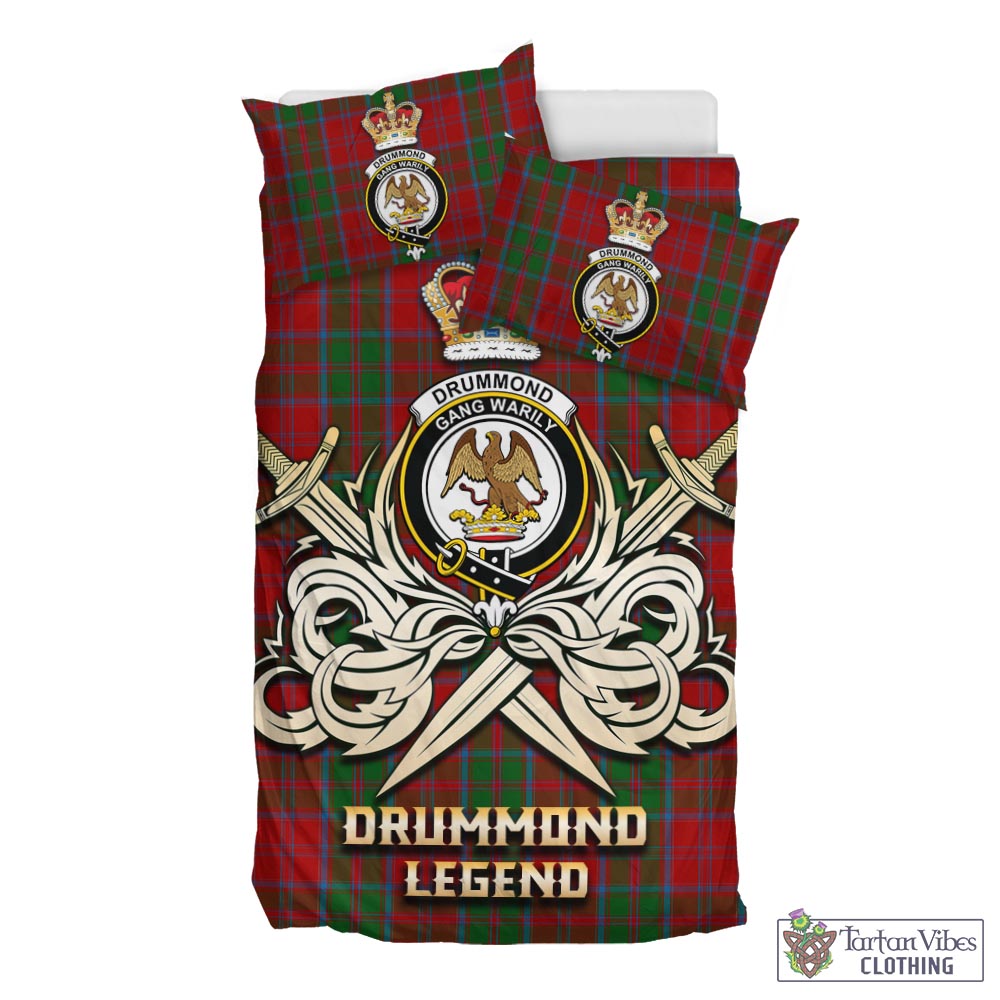 Tartan Vibes Clothing Drummond Tartan Bedding Set with Clan Crest and the Golden Sword of Courageous Legacy