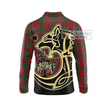 Drummond Tartan Long Sleeve Polo Shirt with Family Crest Celtic Wolf Style