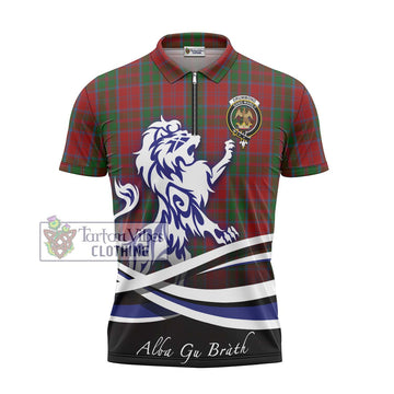 Drummond Tartan Zipper Polo Shirt with Alba Gu Brath Regal Lion Emblem