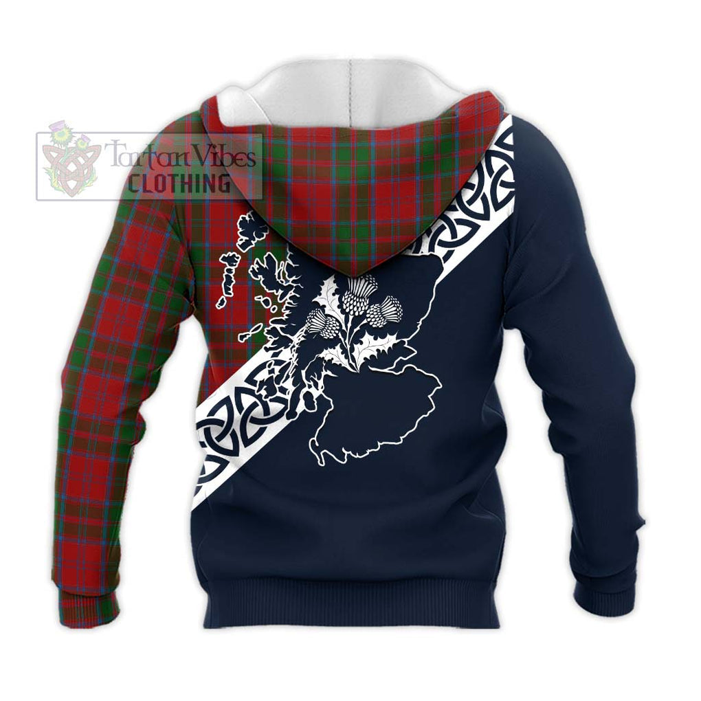 Tartan Vibes Clothing Drummond Tartan Knitted Hoodie Featuring Thistle and Scotland Map